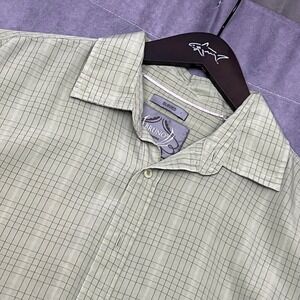 Bruno New York Button Down Shirt Mens XL Sage Green Excellent Sueded Windowpane